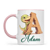 Personalised Dino Alphabet Kids Mug – Custom Name Cup with Cute Dinosaur & Wooden Letter Design | 11 oz, 6 oz & Enamel Options