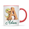 Personalised Dino Alphabet Kids Mug – Custom Name Cup with Cute Dinosaur & Wooden Letter Design | 11 oz, 6 oz & Enamel Options