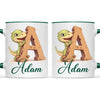 Personalised Dino Alphabet Kids Mug – Custom Name Cup with Cute Dinosaur & Wooden Letter Design | 11 oz, 6 oz & Enamel Options