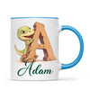 Personalised Dino Alphabet Kids Mug – Custom Name Cup with Cute Dinosaur & Wooden Letter Design | 11 oz, 6 oz & Enamel Options