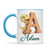 Personalised Dino Alphabet Kids Mug – Custom Name Cup with Cute Dinosaur & Wooden Letter Design | 11 oz, 6 oz & Enamel Options