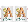 Personalised Dino Alphabet Kids Mug – Custom Name Cup with Cute Dinosaur & Wooden Letter Design | 11 oz, 6 oz & Enamel Options