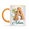 Personalised Dino Alphabet Kids Mug – Custom Name Cup with Cute Dinosaur & Wooden Letter Design | 11 oz, 6 oz & Enamel Options