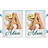 Personalised Dino Alphabet Kids Mug – Custom Name Cup with Cute Dinosaur & Wooden Letter Design | 11 oz, 6 oz & Enamel Options