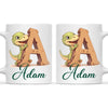 Personalised Dino Alphabet Kids Mug – Custom Name Cup with Cute Dinosaur & Wooden Letter Design | 11 oz, 6 oz & Enamel Options