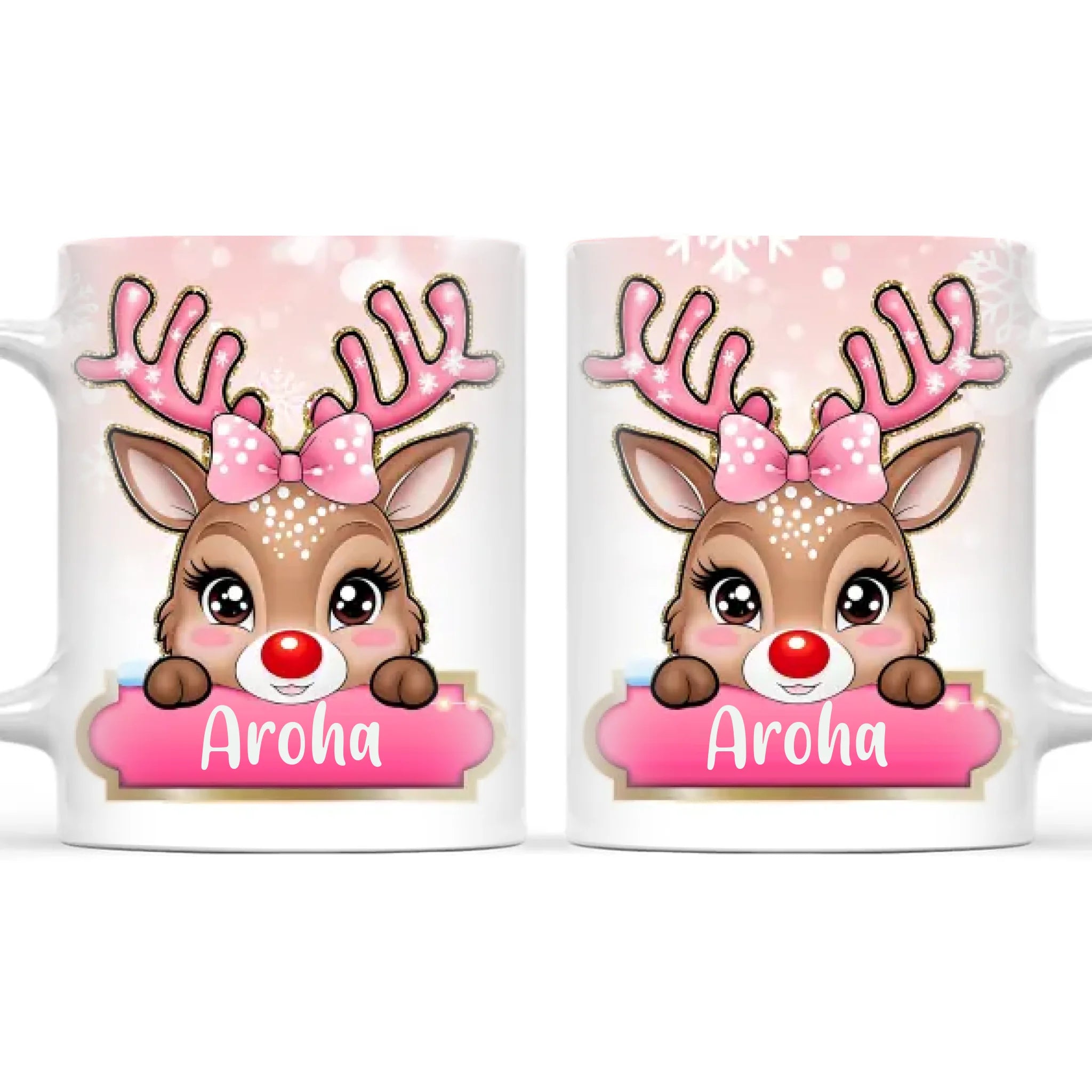 Personalised Christmas Reindeer Kids Mug – Custom Name Cup with Cute Boy or Girl Reindeer Design | 11 oz, 6 oz & Enamel Options