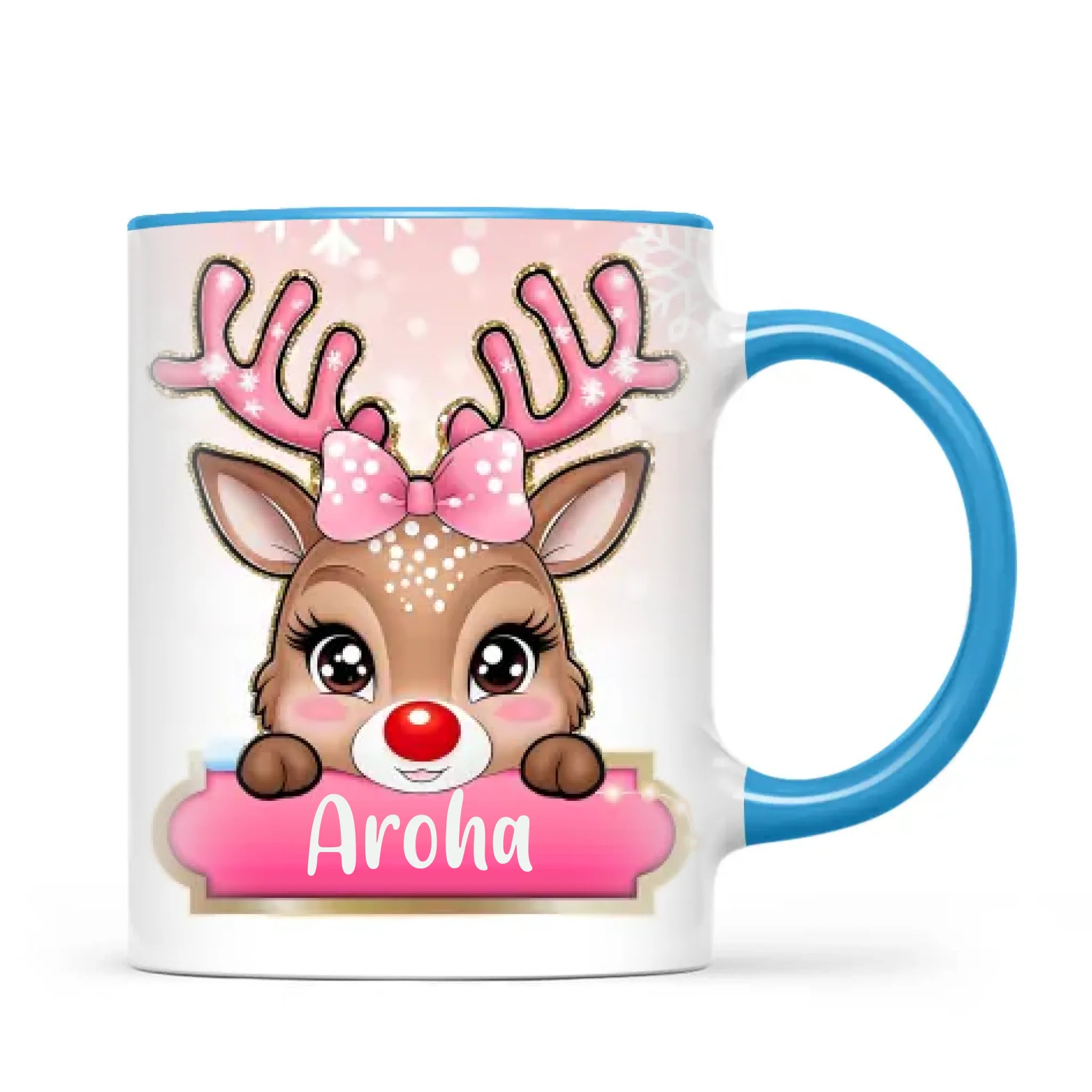 Personalised Christmas Reindeer Kids Mug – Custom Name Cup with Cute Boy or Girl Reindeer Design | 11 oz, 6 oz & Enamel Options