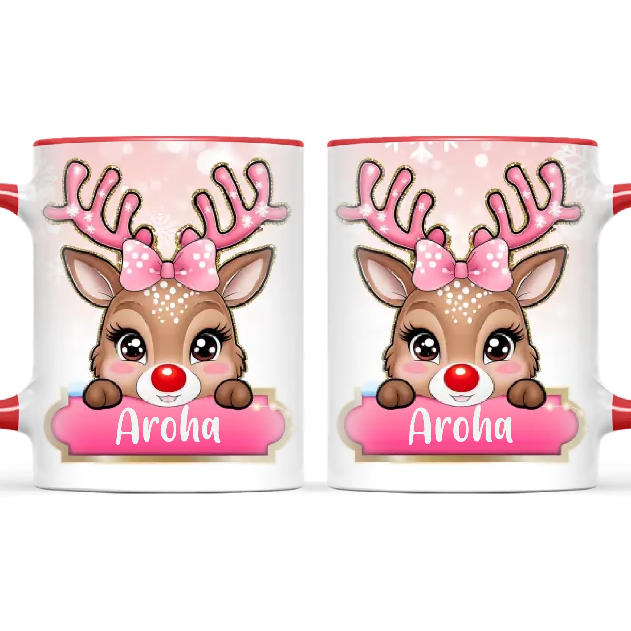 Personalised Christmas Reindeer Kids Mug – Custom Name Cup with Cute Boy or Girl Reindeer Design | 11 oz, 6 oz & Enamel Options