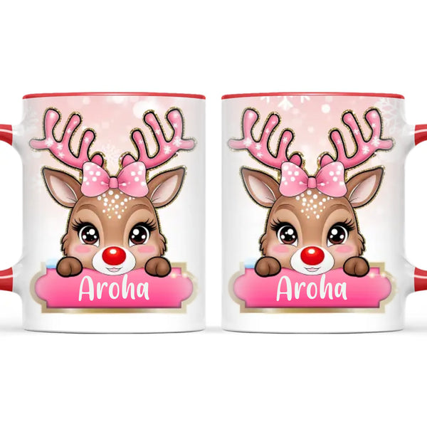 Personalised Christmas Reindeer Kids Mug – Custom Name Cup with Cute Boy or Girl Reindeer Design | 11 oz, 6 oz & Enamel Options