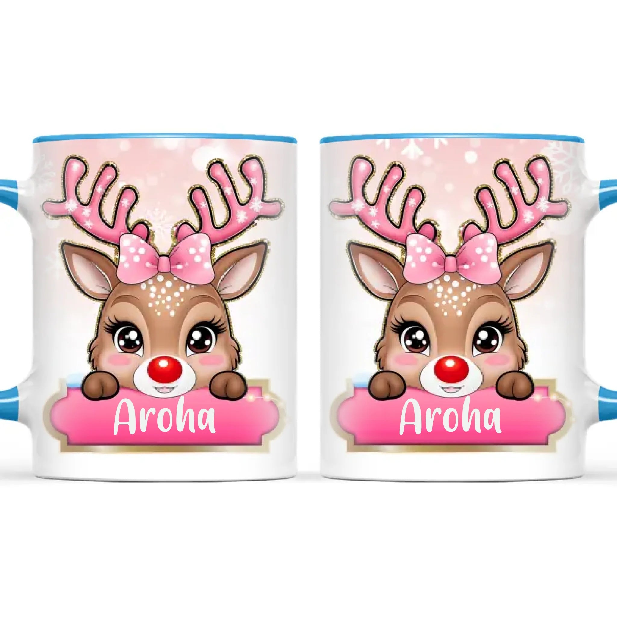 Personalised Christmas Reindeer Kids Mug – Custom Name Cup with Cute Boy or Girl Reindeer Design | 11 oz, 6 oz & Enamel Options