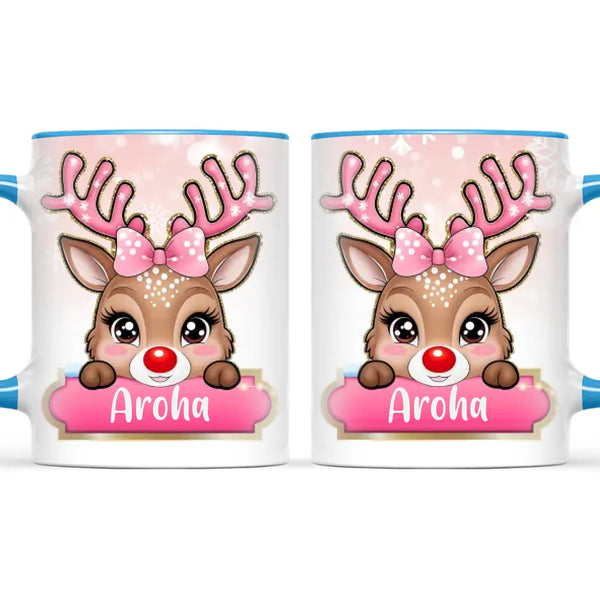 Personalised Christmas Reindeer Kids Mug – Custom Name Cup with Cute Boy or Girl Reindeer Design | 11 oz, 6 oz & Enamel Options