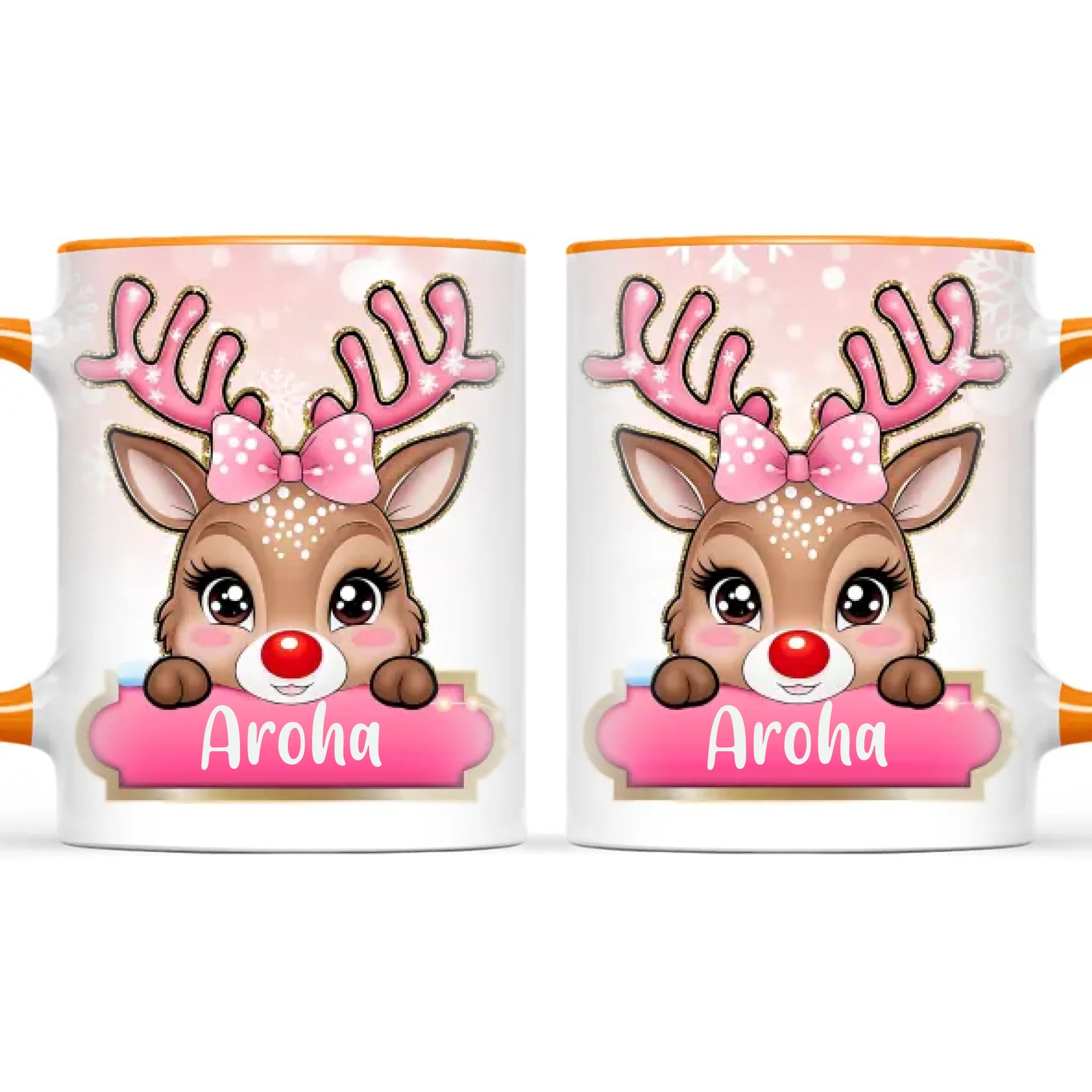 Personalised Christmas Reindeer Kids Mug – Custom Name Cup with Cute Boy or Girl Reindeer Design | 11 oz, 6 oz & Enamel Options