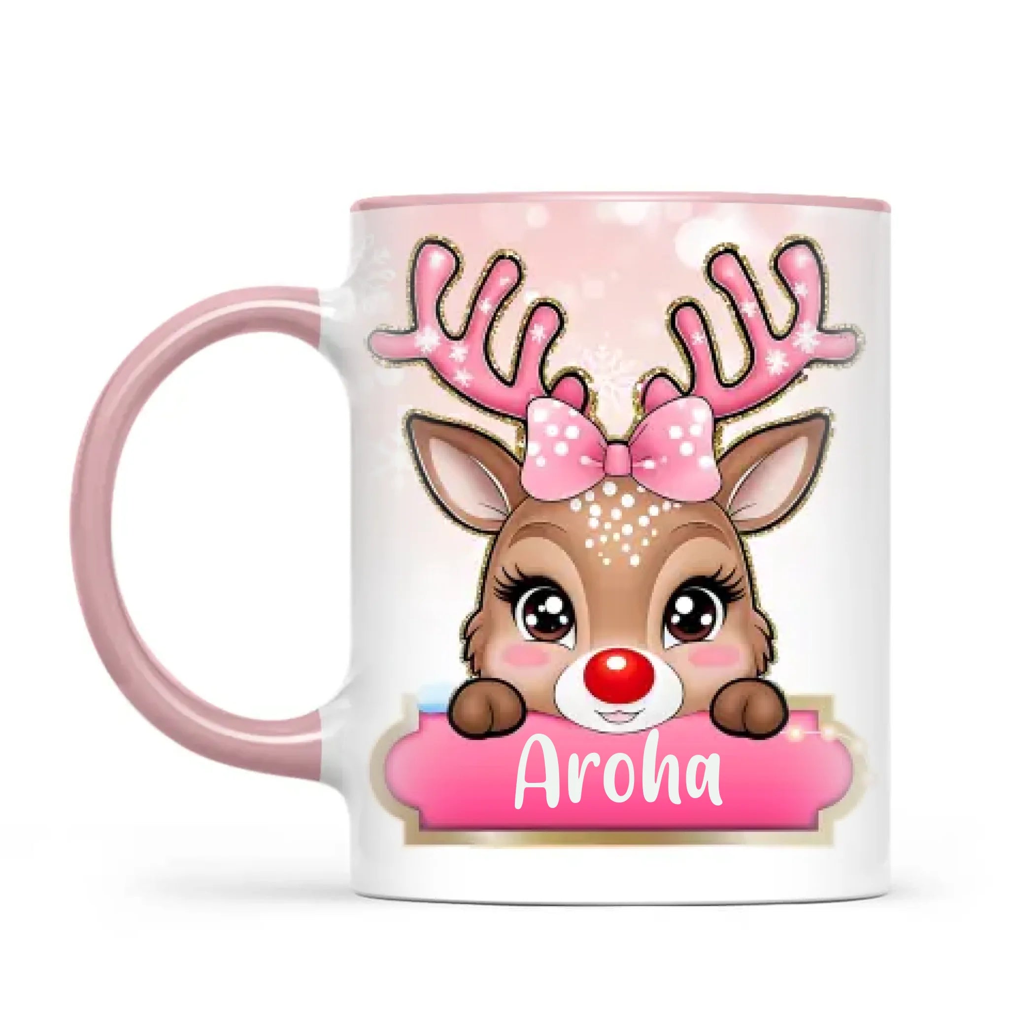 Personalised Christmas Reindeer Kids Mug – Custom Name Cup with Cute Boy or Girl Reindeer Design | 11 oz, 6 oz & Enamel Options