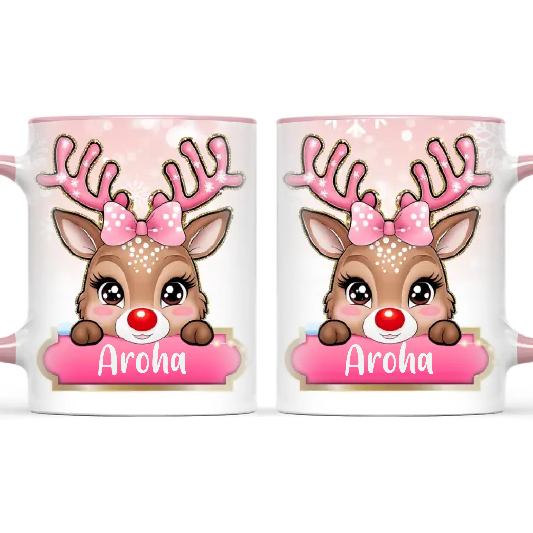 Personalised Christmas Reindeer Kids Mug – Custom Name Cup with Cute Boy or Girl Reindeer Design | 11 oz, 6 oz & Enamel Options