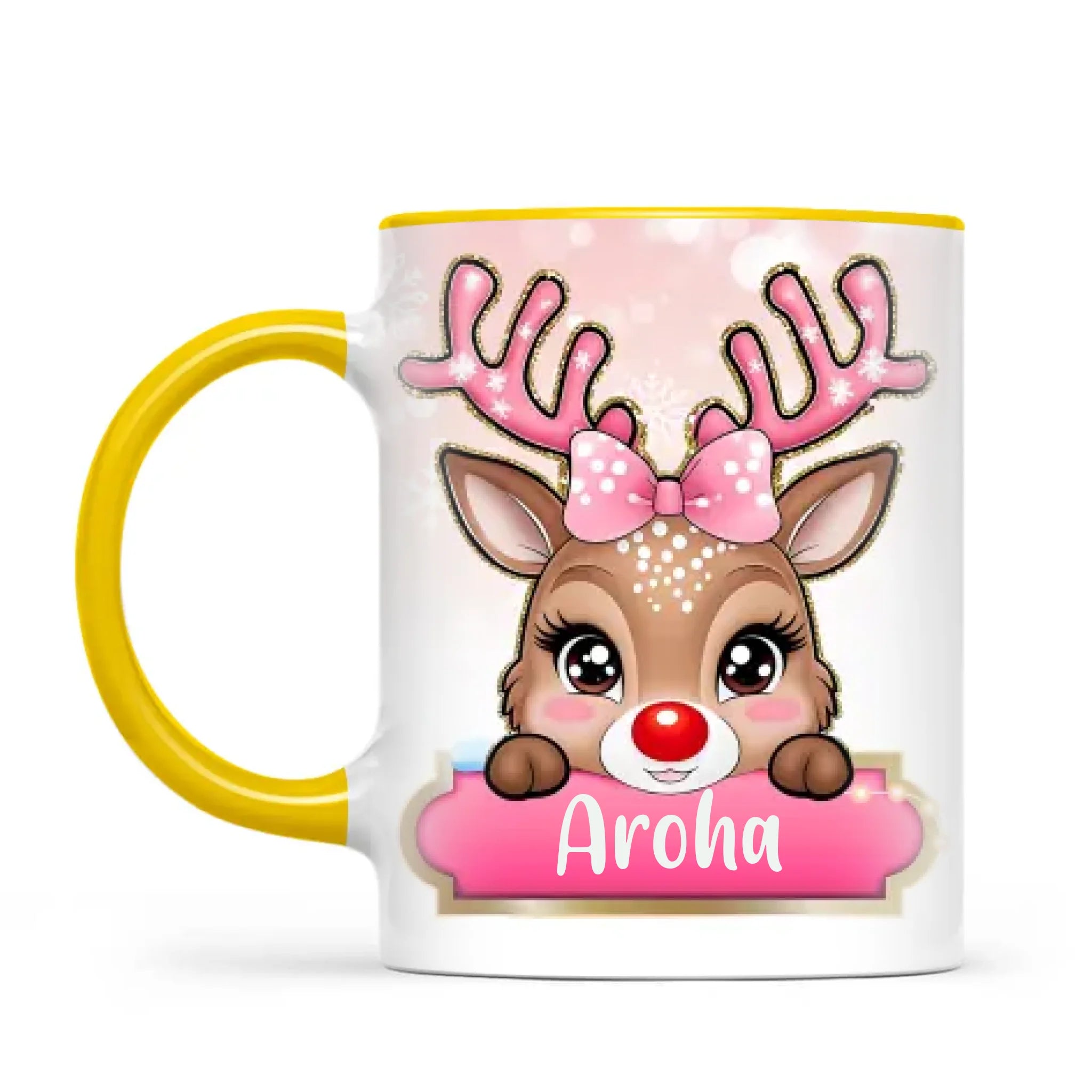 Personalised Christmas Reindeer Kids Mug – Custom Name Cup with Cute Boy or Girl Reindeer Design | 11 oz, 6 oz & Enamel Options