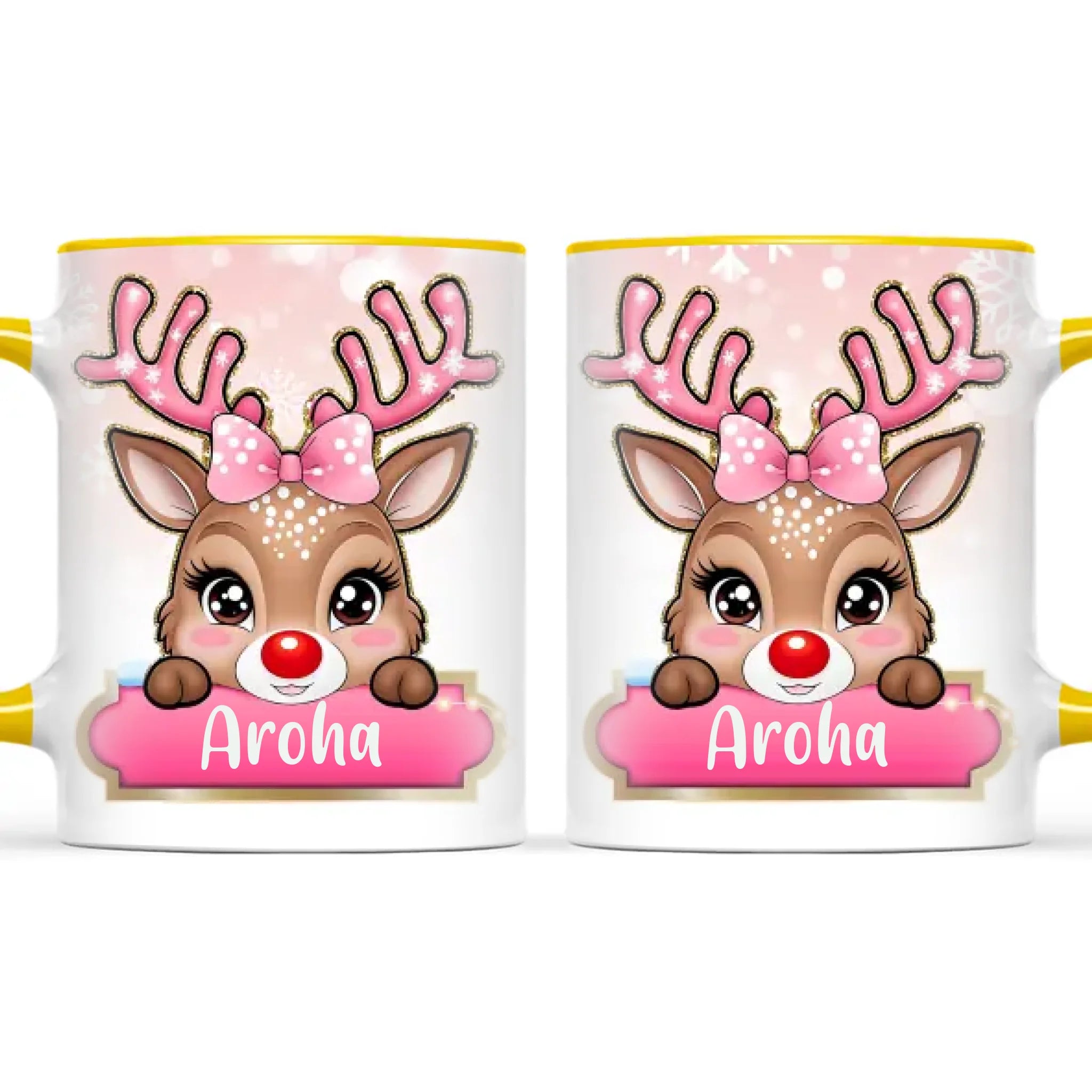 Personalised Christmas Reindeer Kids Mug – Custom Name Cup with Cute Boy or Girl Reindeer Design | 11 oz, 6 oz & Enamel Options