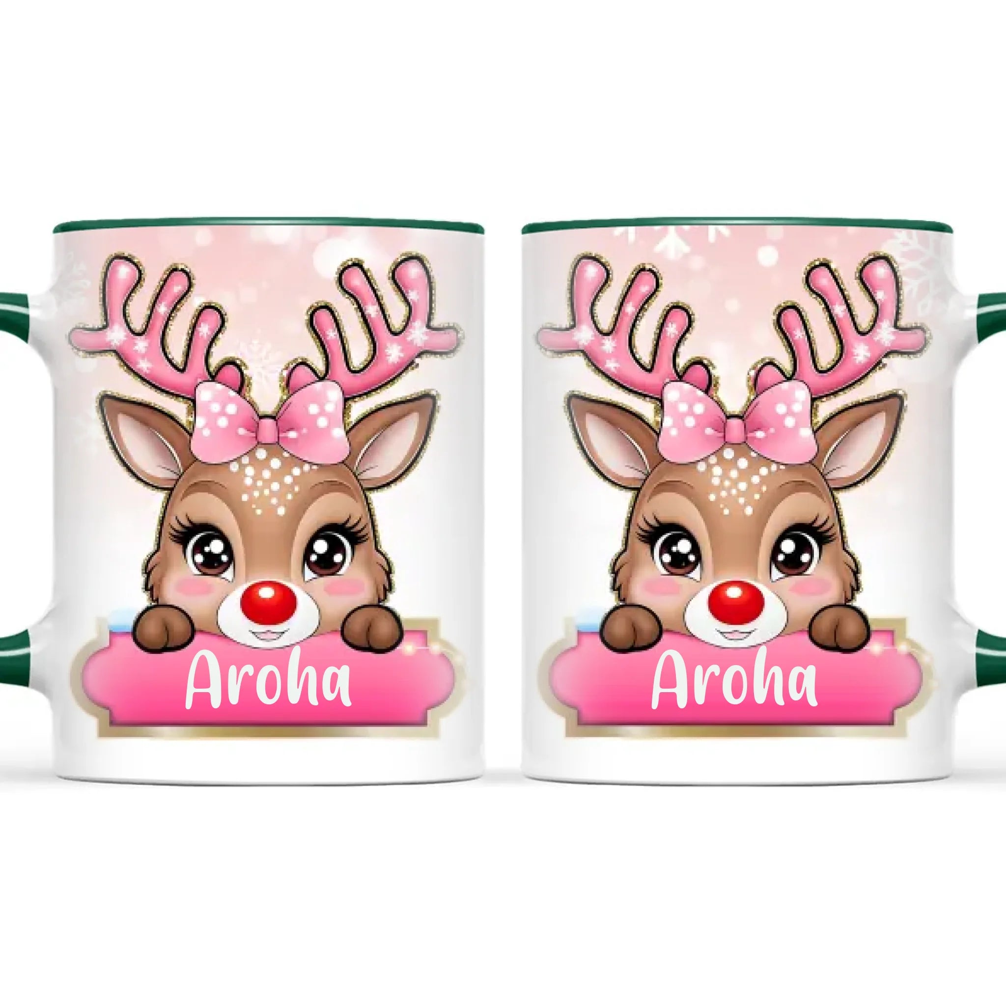 Personalised Christmas Reindeer Kids Mug – Custom Name Cup with Cute Boy or Girl Reindeer Design | 11 oz, 6 oz & Enamel Options