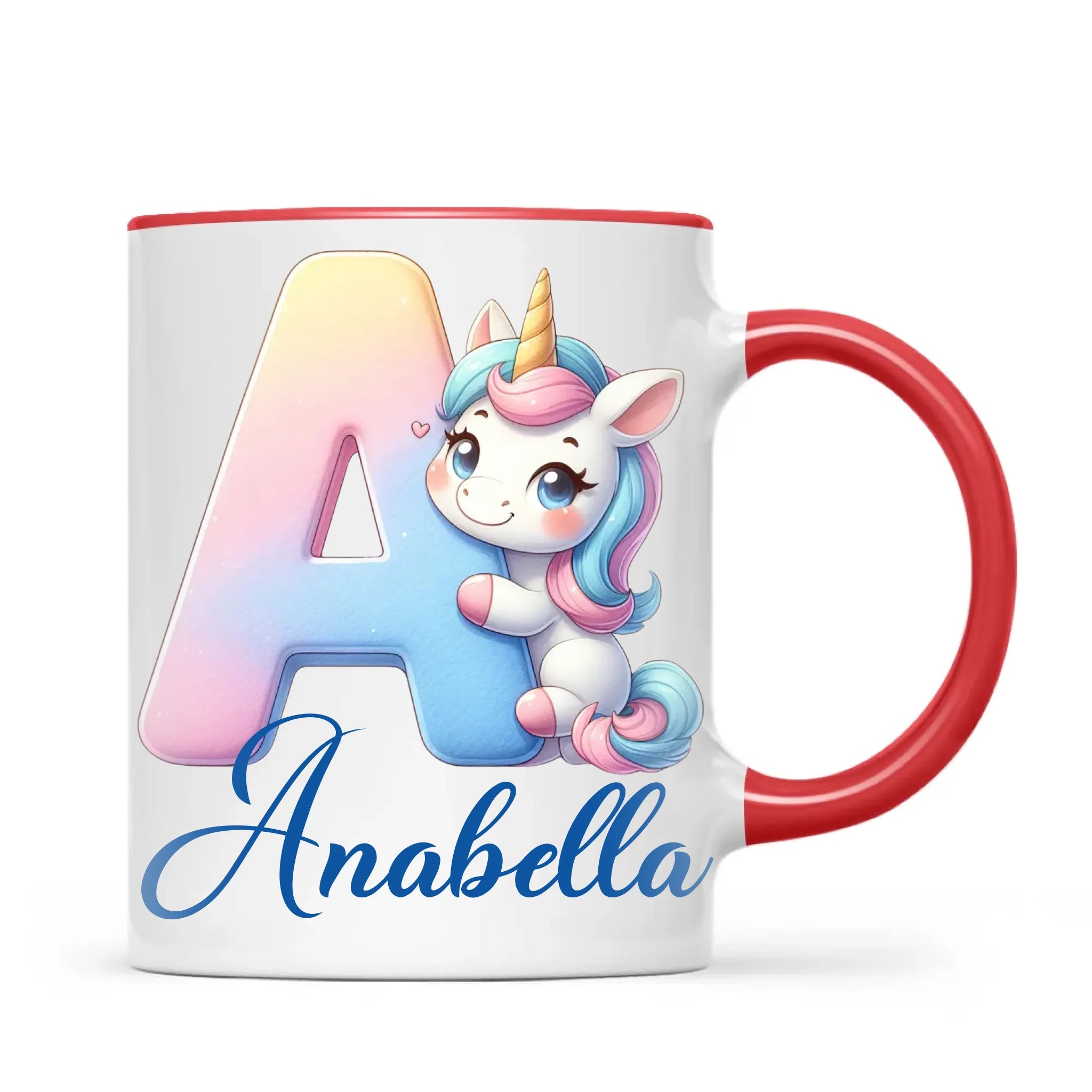 Personalised Unicorn Alphabet Kids Mug – Custom Name Cup with Magical Letter Design | 11 oz, 6 oz & Enamel Options