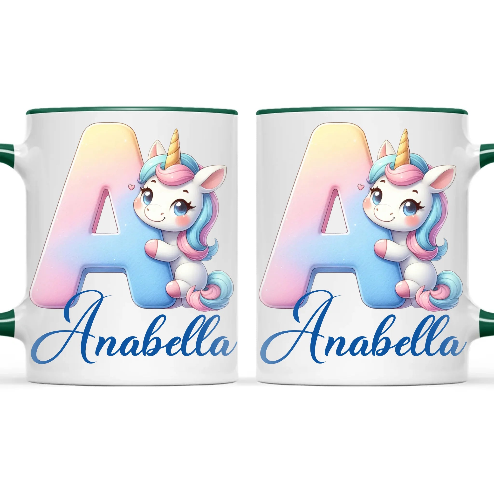 Personalised Unicorn Alphabet Kids Mug – Custom Name Cup with Magical Letter Design | 11 oz, 6 oz & Enamel Options