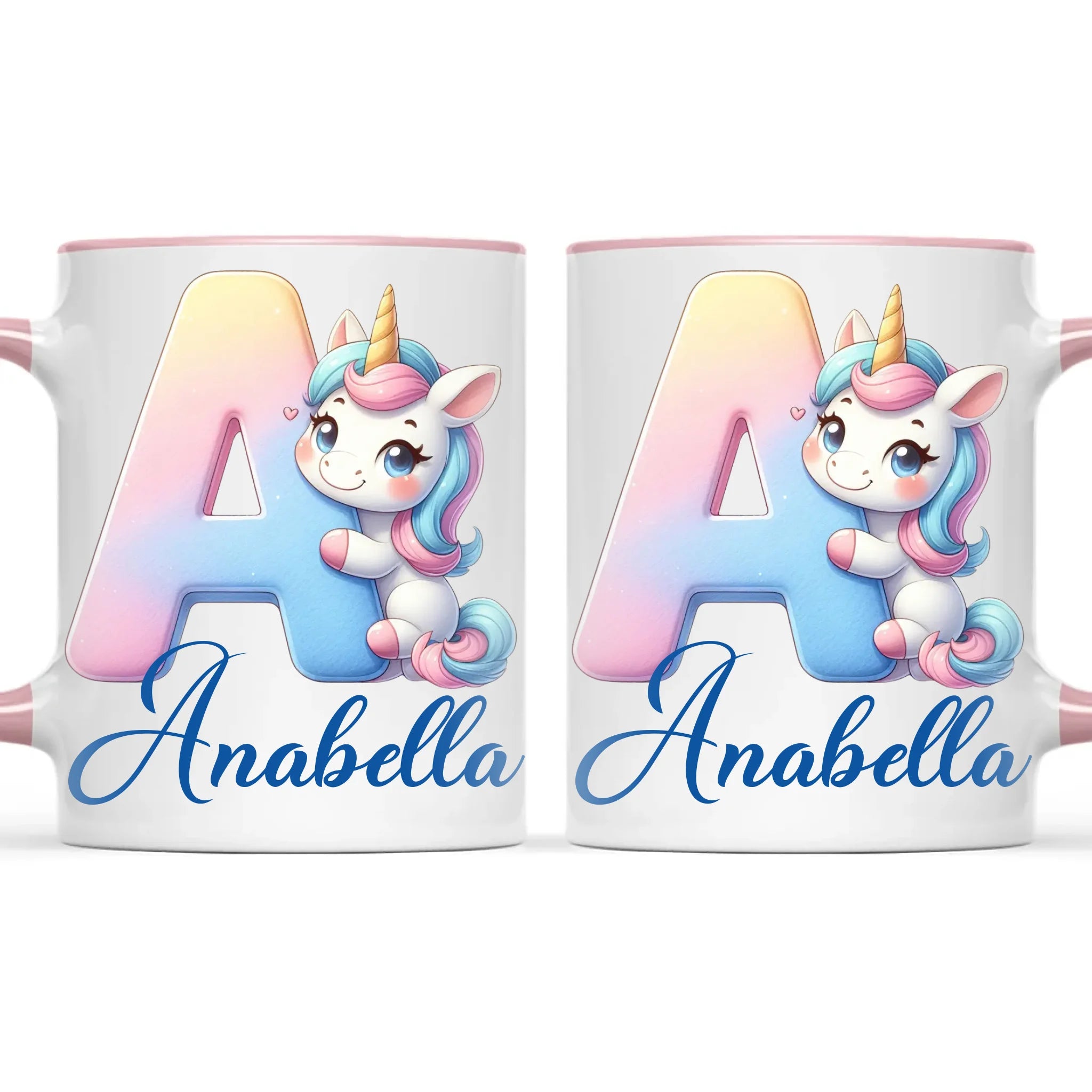 Personalised Unicorn Alphabet Kids Mug – Custom Name Cup with Magical Letter Design | 11 oz, 6 oz & Enamel Options