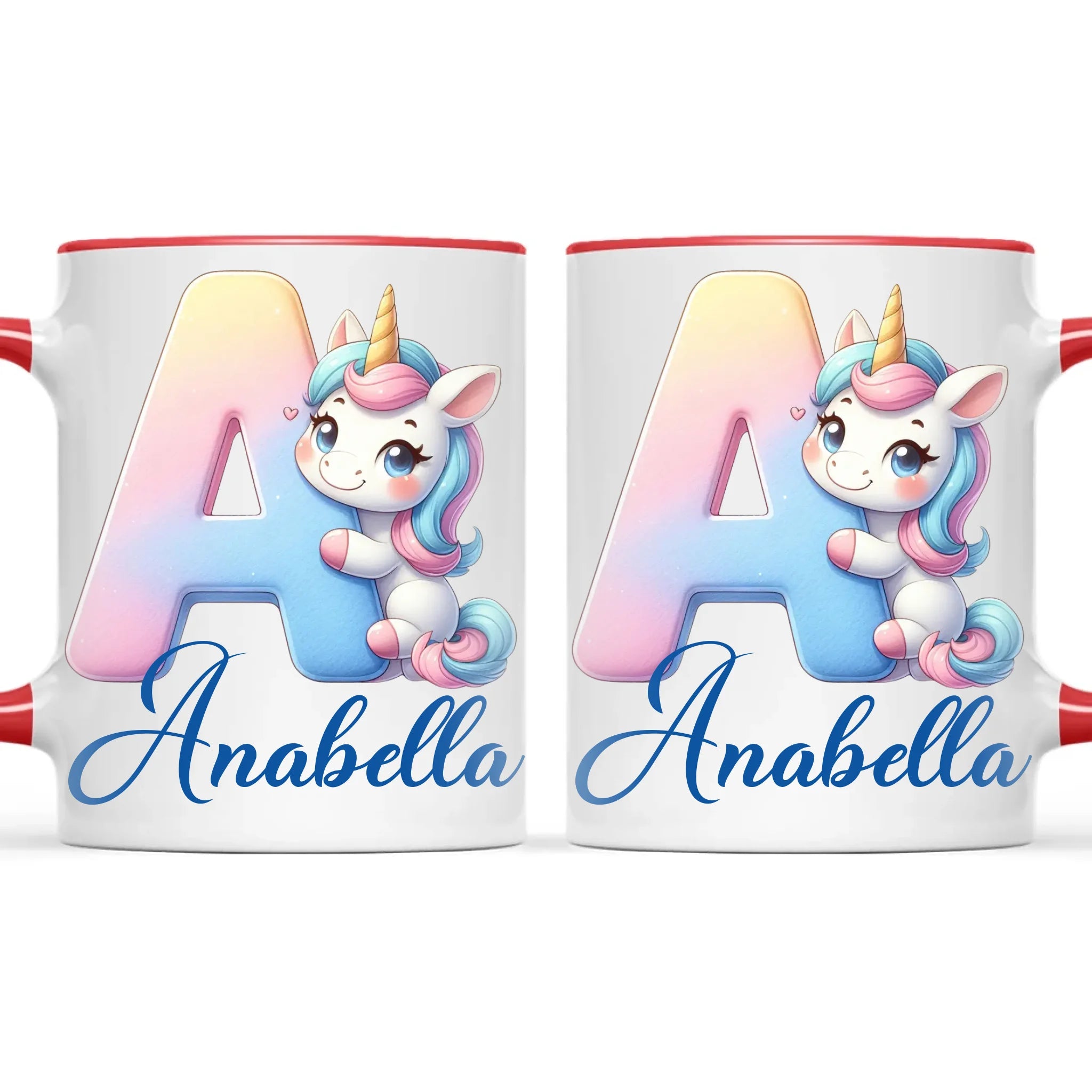 Personalised Unicorn Alphabet Kids Mug – Custom Name Cup with Magical Letter Design | 11 oz, 6 oz & Enamel Options