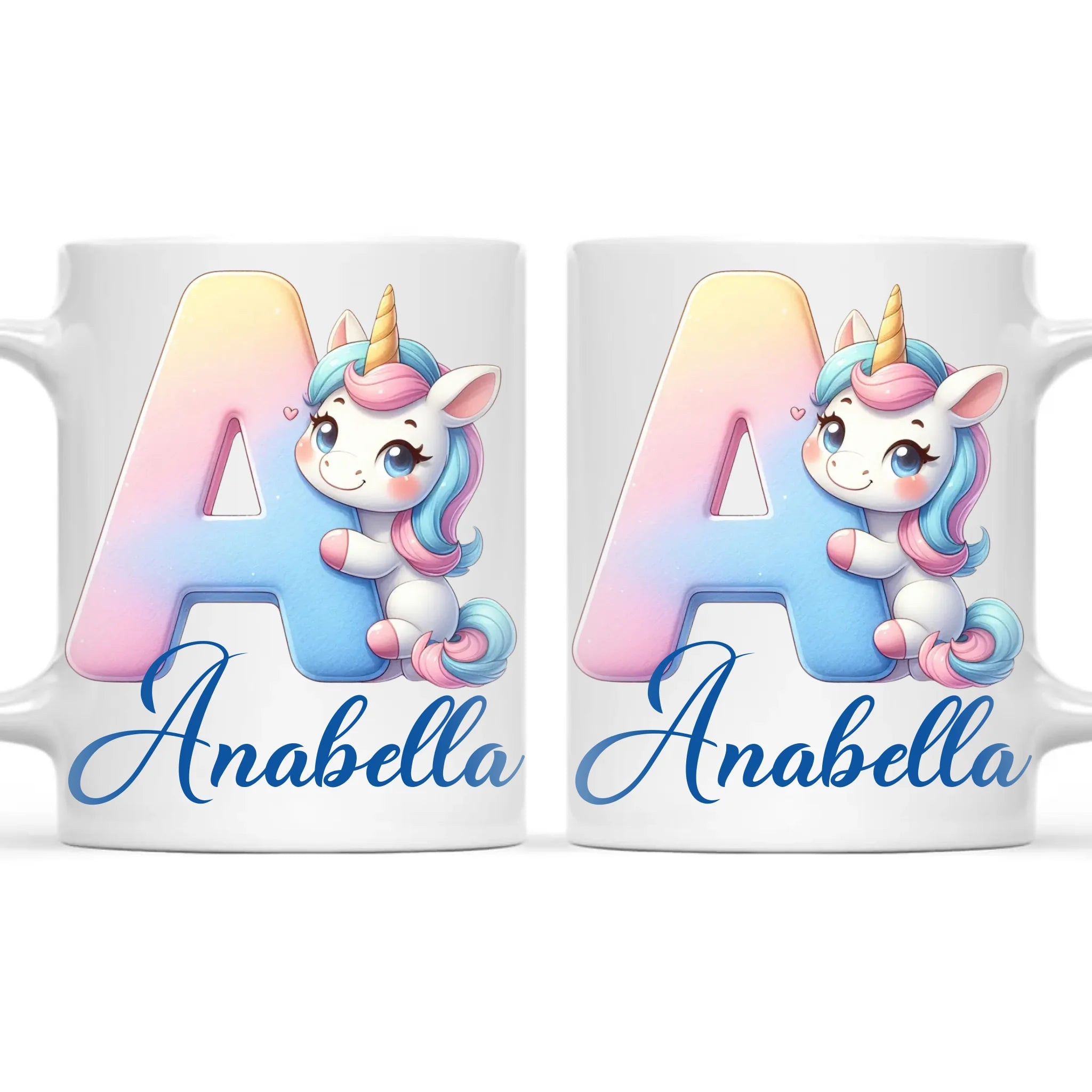 Personalised Unicorn Alphabet Kids Mug – Custom Name Cup with Magical Letter Design | 11 oz, 6 oz & Enamel Options
