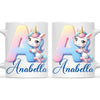 Personalised Unicorn Alphabet Kids Mug – Custom Name Cup with Magical Letter Design | 11 oz, 6 oz & Enamel Options