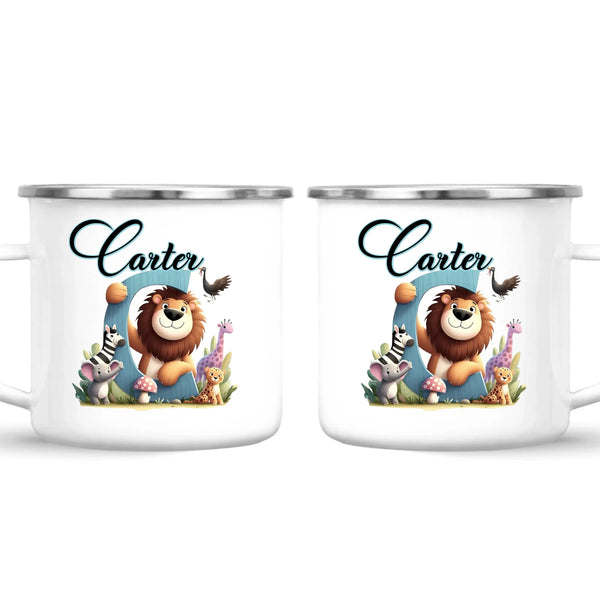 Personalised Zoo Animals Alphabet Kids Mug – Custom Name Cup with Lion, Elephant, Giraffe & Jungle Friends | 11 oz, 6 oz & Enamel