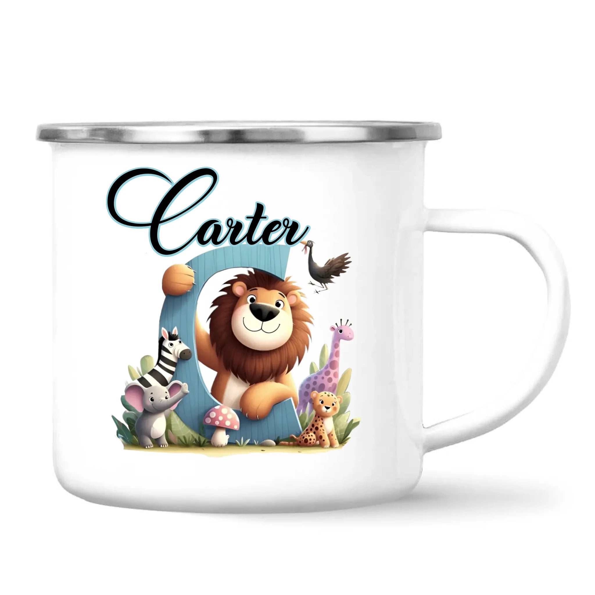 Personalised Zoo Animals Alphabet Kids Mug – Custom Name Cup with Lion, Elephant, Giraffe & Jungle Friends | 11 oz, 6 oz & Enamel