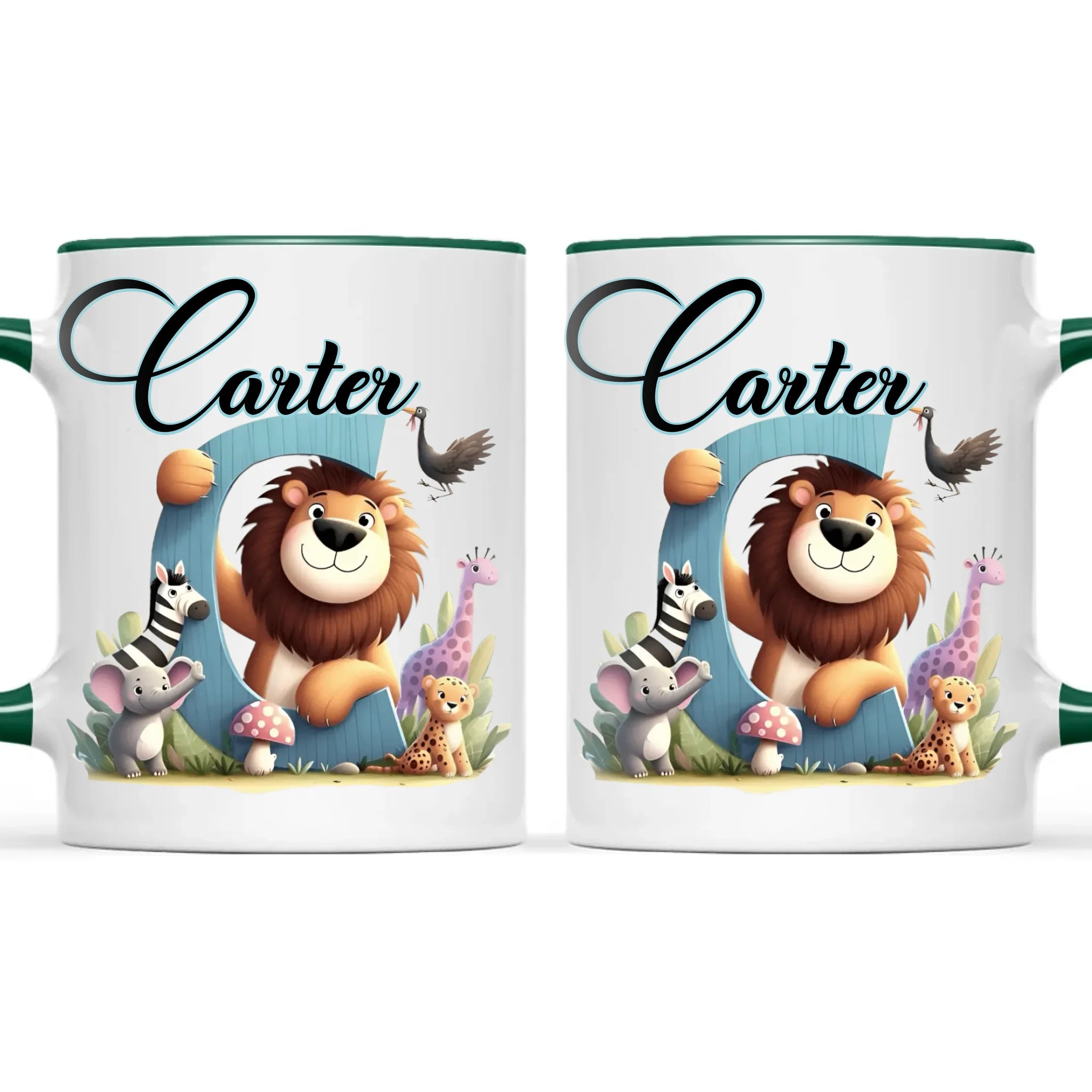 Personalised Zoo Animals Alphabet Kids Mug – Custom Name Cup with Lion, Elephant, Giraffe & Jungle Friends | 11 oz, 6 oz & Enamel