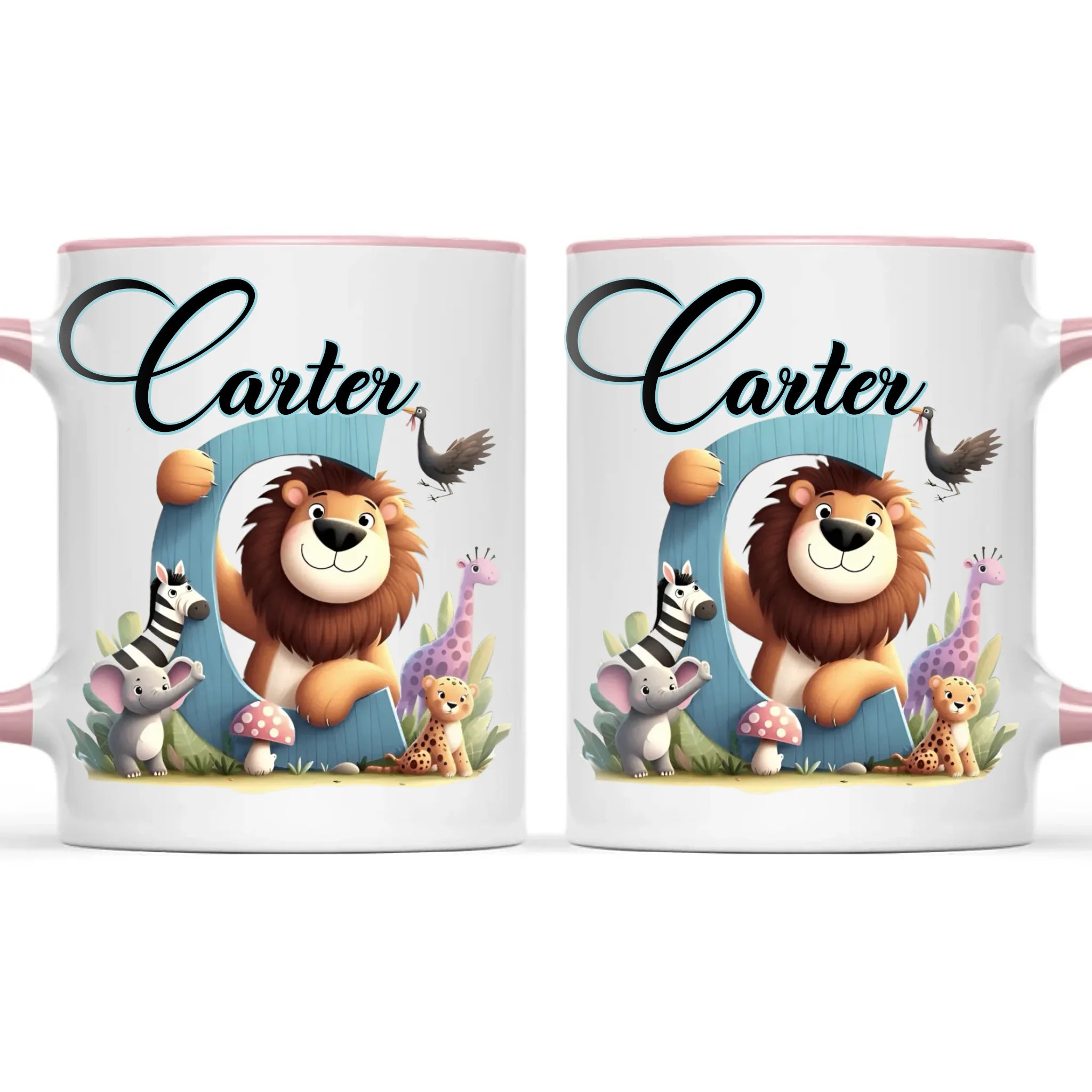 Personalised Zoo Animals Alphabet Kids Mug – Custom Name Cup with Lion, Elephant, Giraffe & Jungle Friends | 11 oz, 6 oz & Enamel