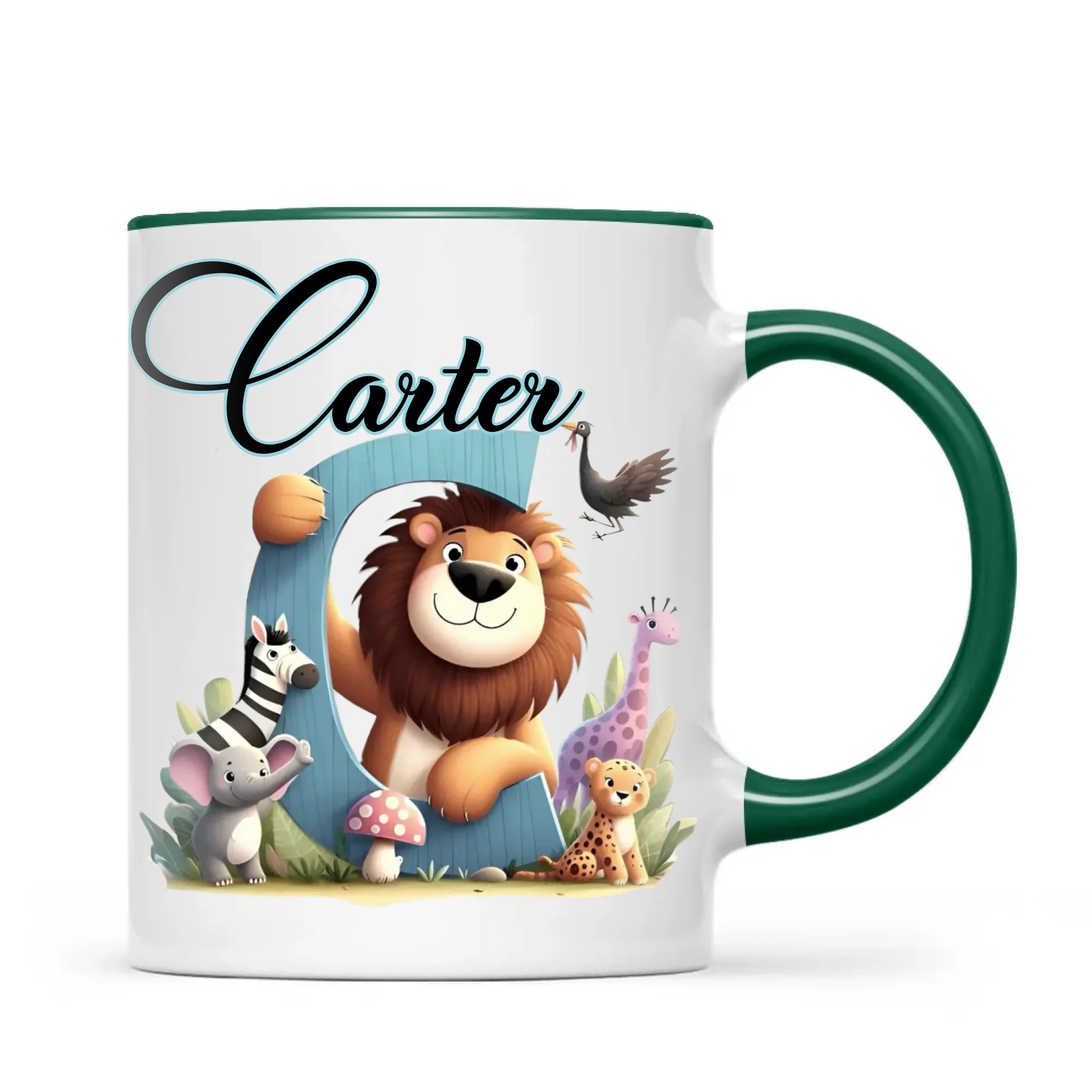 Personalised Zoo Animals Alphabet Kids Mug – Custom Name Cup with Lion, Elephant, Giraffe & Jungle Friends | 11 oz, 6 oz & Enamel