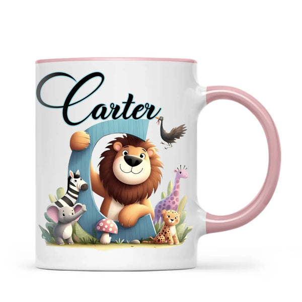 Personalised Zoo Animals Alphabet Kids Mug – Custom Name Cup with Lion, Elephant, Giraffe & Jungle Friends | 11 oz, 6 oz & Enamel