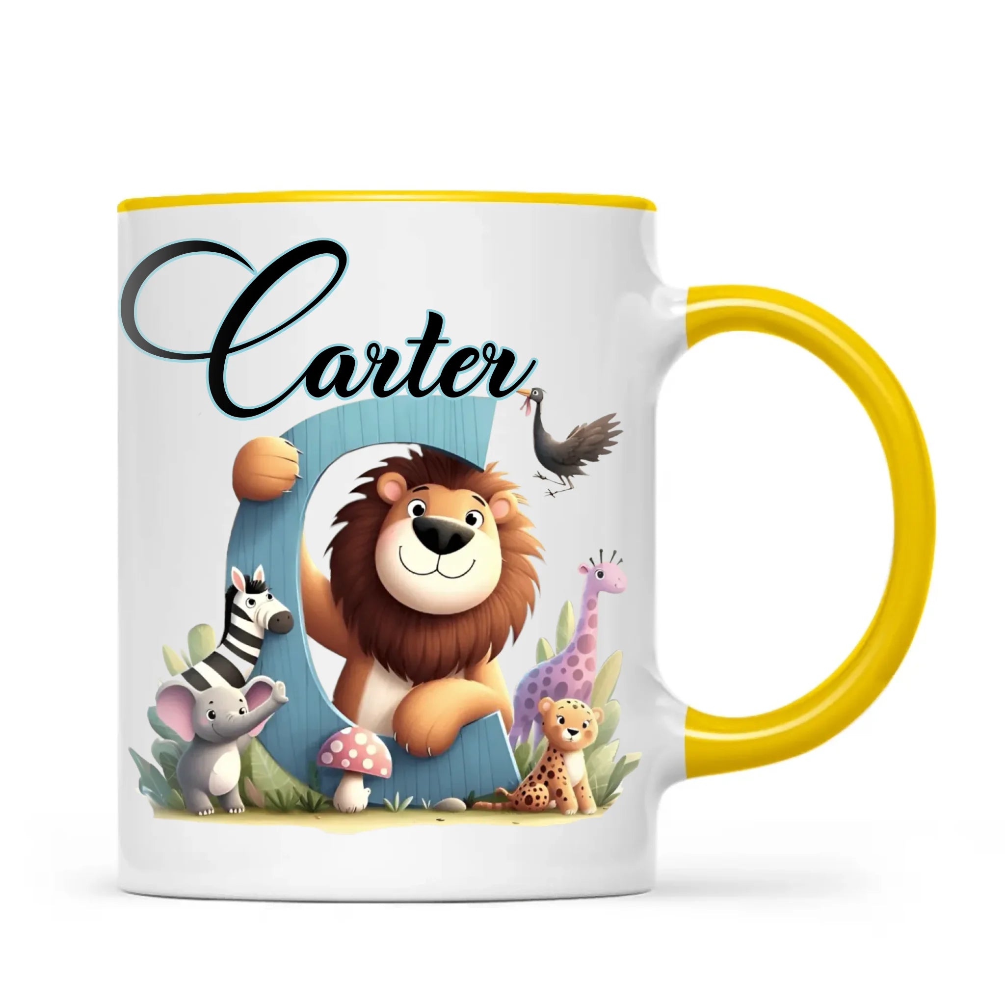 Personalised Zoo Animals Alphabet Kids Mug – Custom Name Cup with Lion, Elephant, Giraffe & Jungle Friends | 11 oz, 6 oz & Enamel