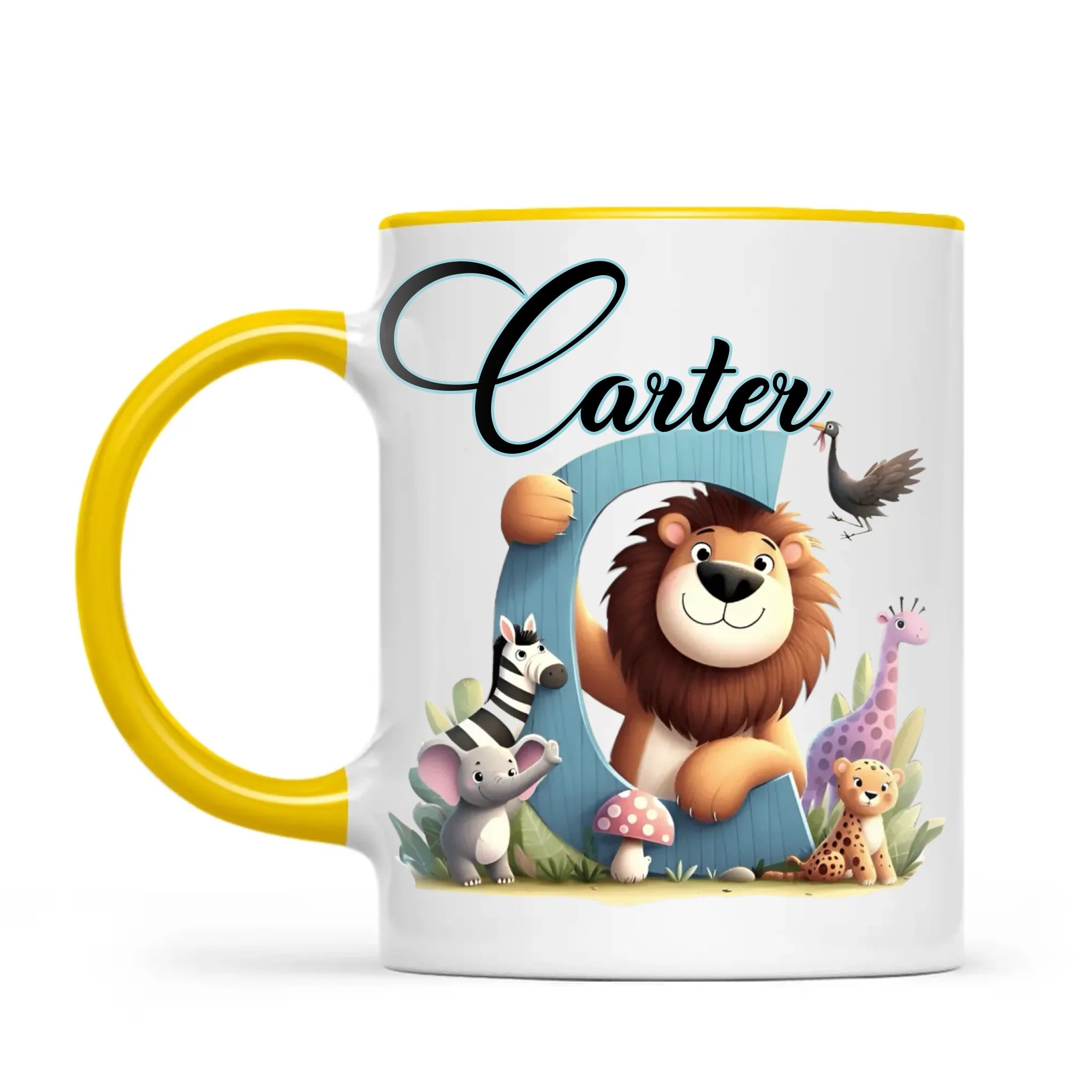 Personalised Zoo Animals Alphabet Kids Mug – Custom Name Cup with Lion, Elephant, Giraffe & Jungle Friends | 11 oz, 6 oz & Enamel
