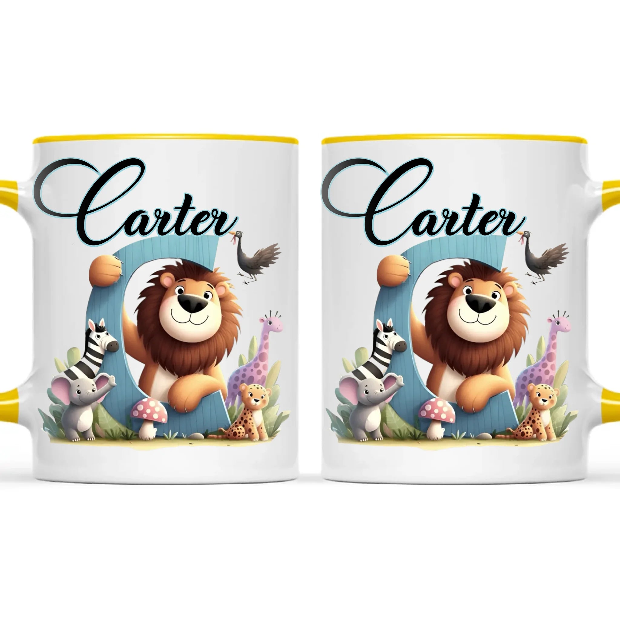 Personalised Zoo Animals Alphabet Kids Mug – Custom Name Cup with Lion, Elephant, Giraffe & Jungle Friends | 11 oz, 6 oz & Enamel