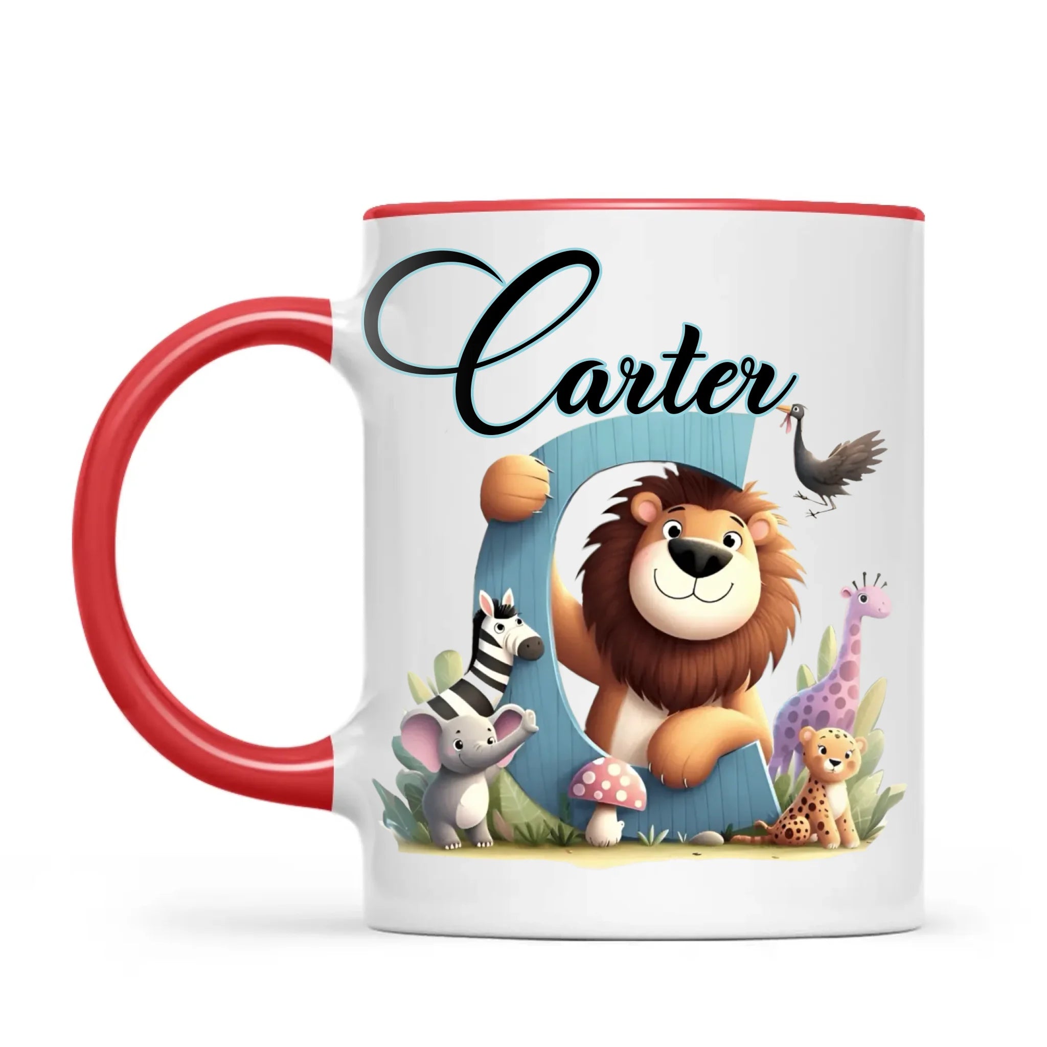 Personalised Zoo Animals Alphabet Kids Mug – Custom Name Cup with Lion, Elephant, Giraffe & Jungle Friends | 11 oz, 6 oz & Enamel