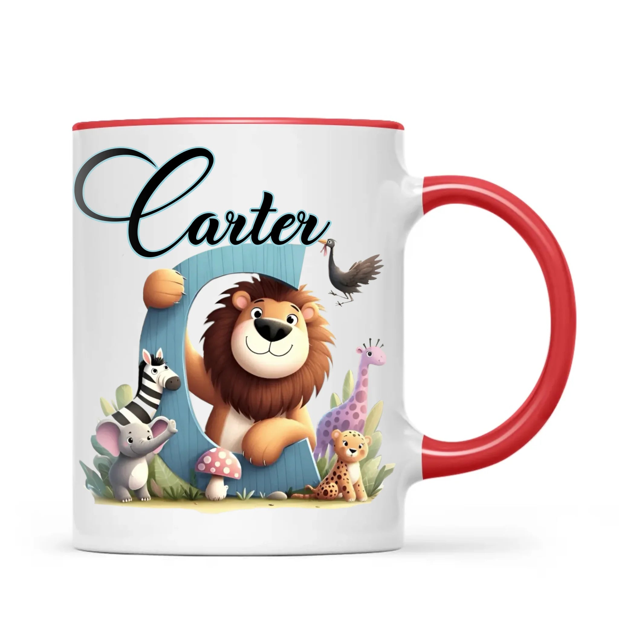 Personalised Zoo Animals Alphabet Kids Mug – Custom Name Cup with Lion, Elephant, Giraffe & Jungle Friends | 11 oz, 6 oz & Enamel