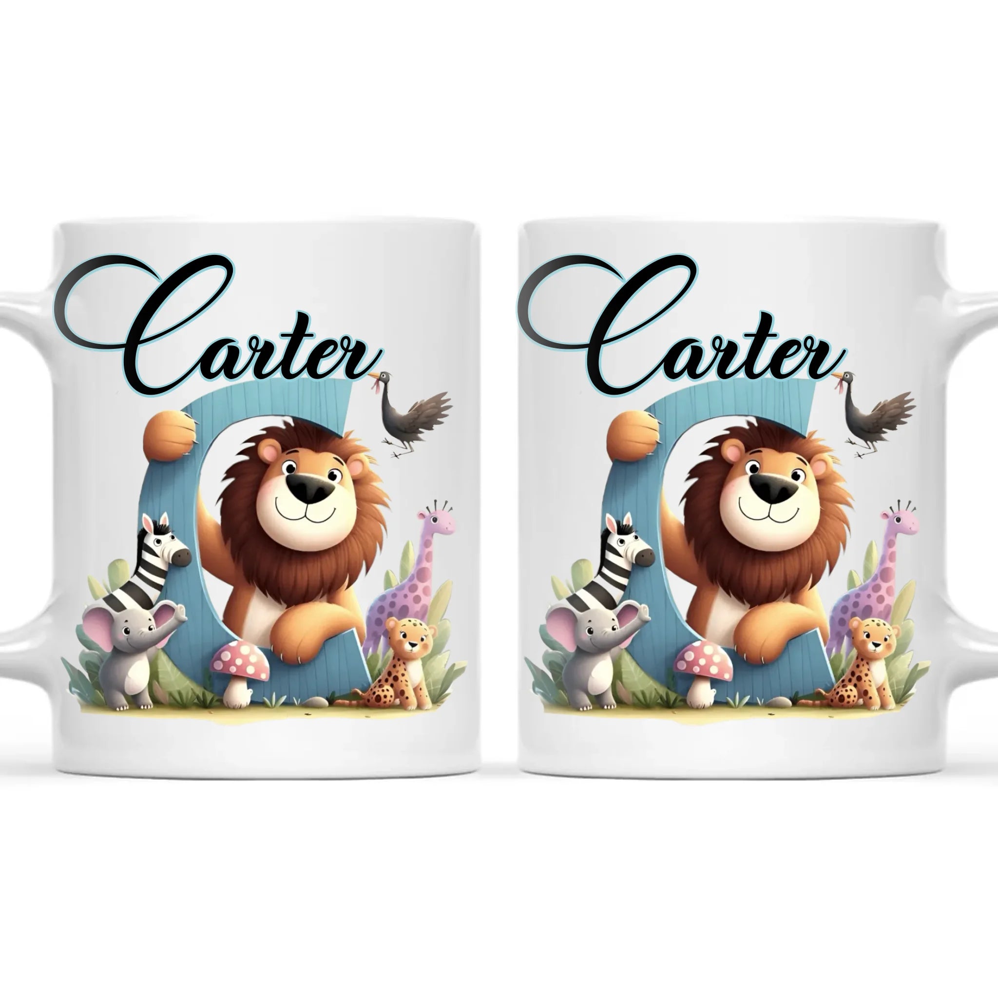 Personalised Zoo Animals Alphabet Kids Mug – Custom Name Cup with Lion, Elephant, Giraffe & Jungle Friends | 11 oz, 6 oz & Enamel