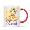 Personalised Yellow Dino Alphabet Kids Mug – Custom Name Cup with Cute Dinosaur & Rainbow Bow | 11 oz, 6 oz & Enamel Options