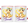 Personalised Yellow Dino Alphabet Kids Mug – Custom Name Cup with Cute Dinosaur & Rainbow Bow | 11 oz, 6 oz & Enamel Options