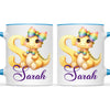 Personalised Yellow Dino Alphabet Kids Mug – Custom Name Cup with Cute Dinosaur & Rainbow Bow | 11 oz, 6 oz & Enamel Options
