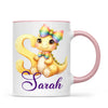 Personalised Yellow Dino Alphabet Kids Mug – Custom Name Cup with Cute Dinosaur & Rainbow Bow | 11 oz, 6 oz & Enamel Options