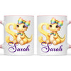 Personalised Yellow Dino Alphabet Kids Mug – Custom Name Cup with Cute Dinosaur & Rainbow Bow | 11 oz, 6 oz & Enamel Options