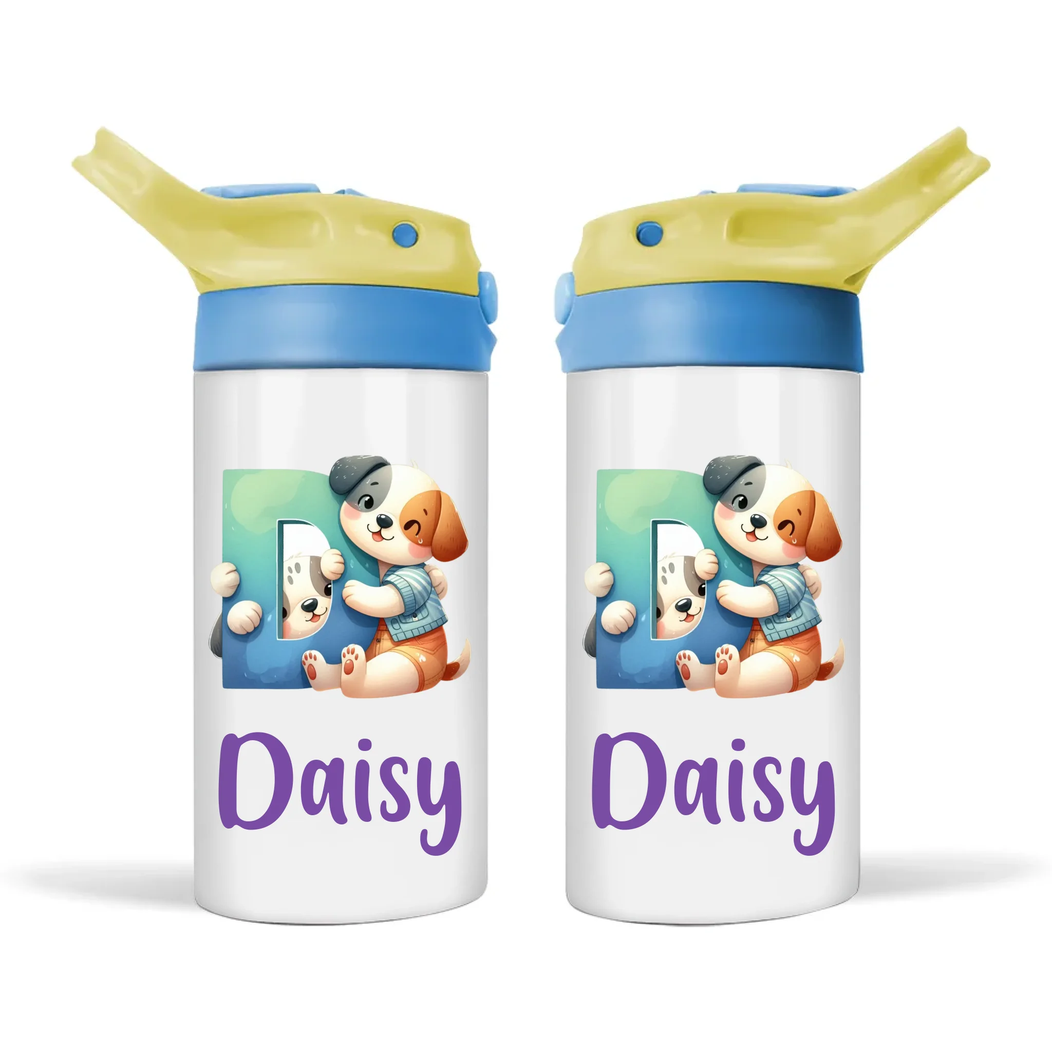 Personalised Cute Animal Alphabet Kids Sippy Bottle – Custom Double-Walled Stainless Steel Drink Bottle with Flip-Top Lid