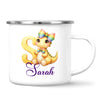 Personalised Yellow Dino Alphabet Kids Mug – Custom Name Cup with Cute Dinosaur & Rainbow Bow | 11 oz, 6 oz & Enamel Options