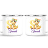 Personalised Yellow Dino Alphabet Kids Mug – Custom Name Cup with Cute Dinosaur & Rainbow Bow | 11 oz, 6 oz & Enamel Options