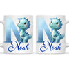 Personalised Blue Dinosaur Alphabet Kids Mug – Custom Name Cup with Watercolour Letter Design | 11 oz, 6 oz & Enamel Options