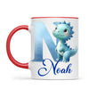 Personalised Blue Dinosaur Alphabet Kids Mug – Custom Name Cup with Watercolour Letter Design | 11 oz, 6 oz & Enamel Options