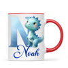 Personalised Blue Dinosaur Alphabet Kids Mug – Custom Name Cup with Watercolour Letter Design | 11 oz, 6 oz & Enamel Options